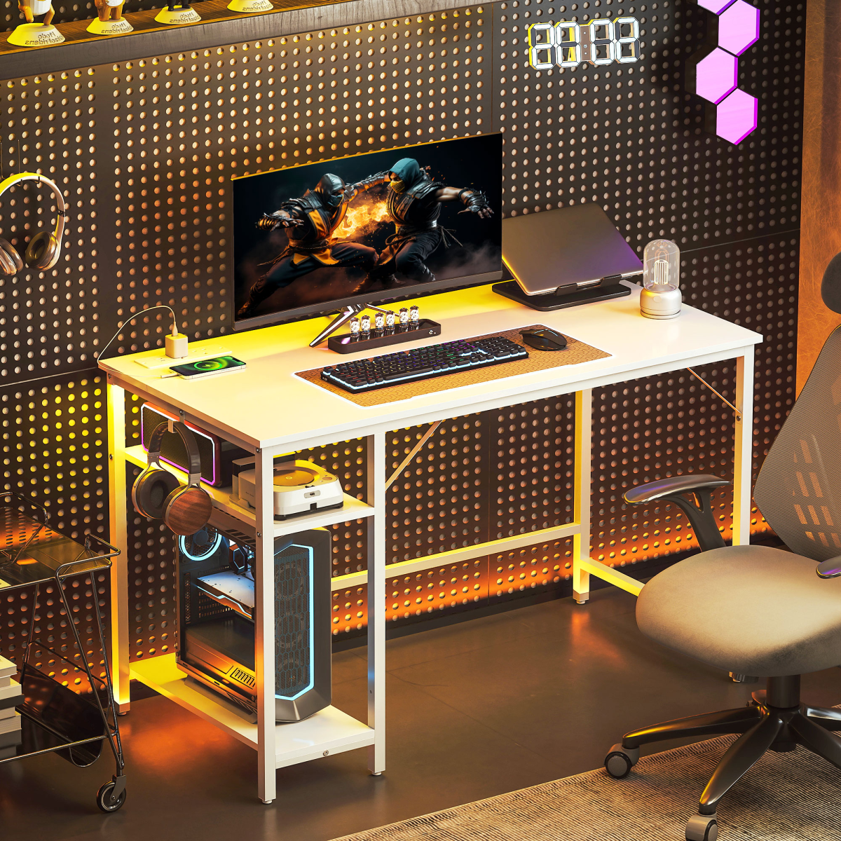 HOMCOM 120 x 60 cm Home Office Desk Reversible Study Table for Bedroom White