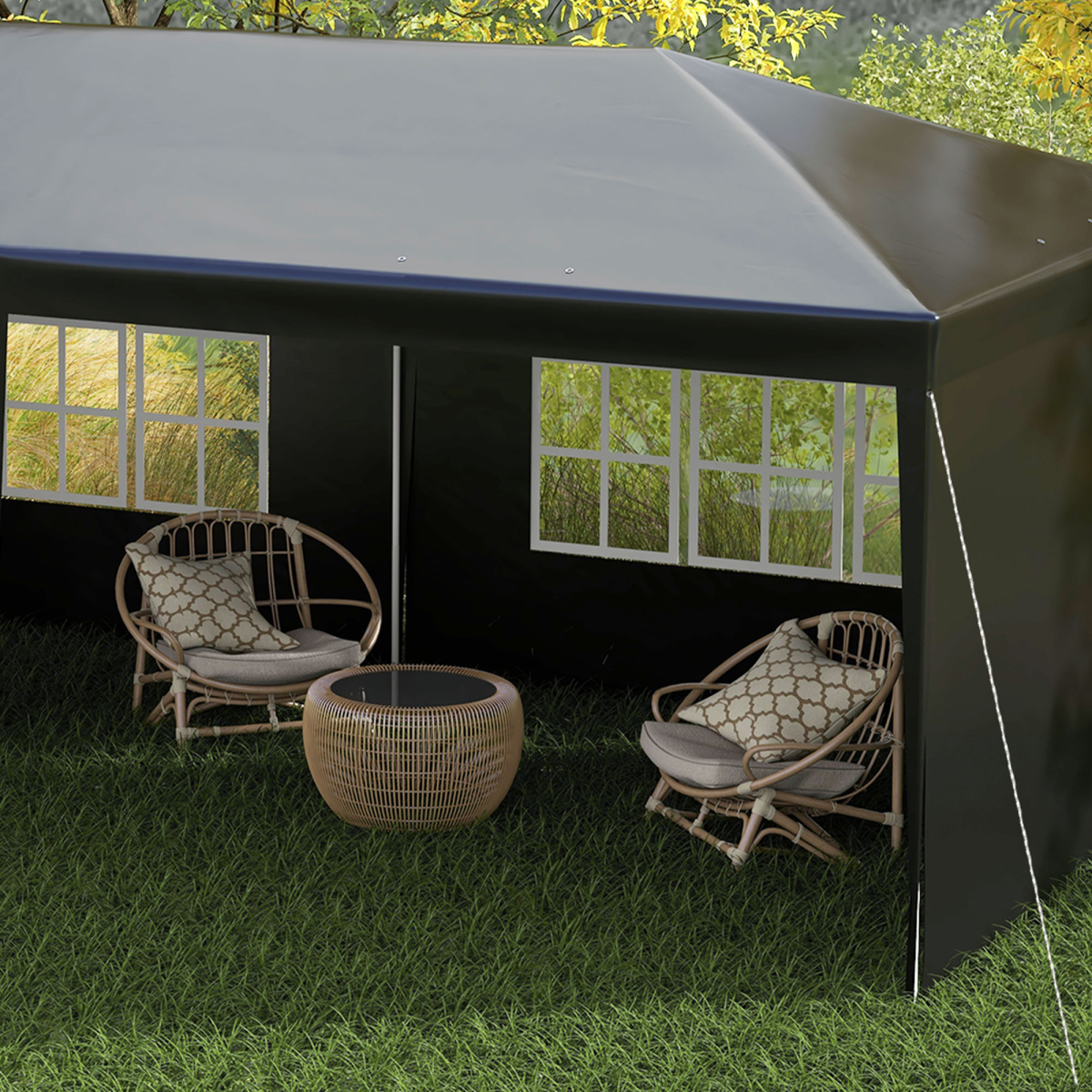 6m x 3m Garden Gazebo Marquee Canopy Party Tent Canopy Patio Black