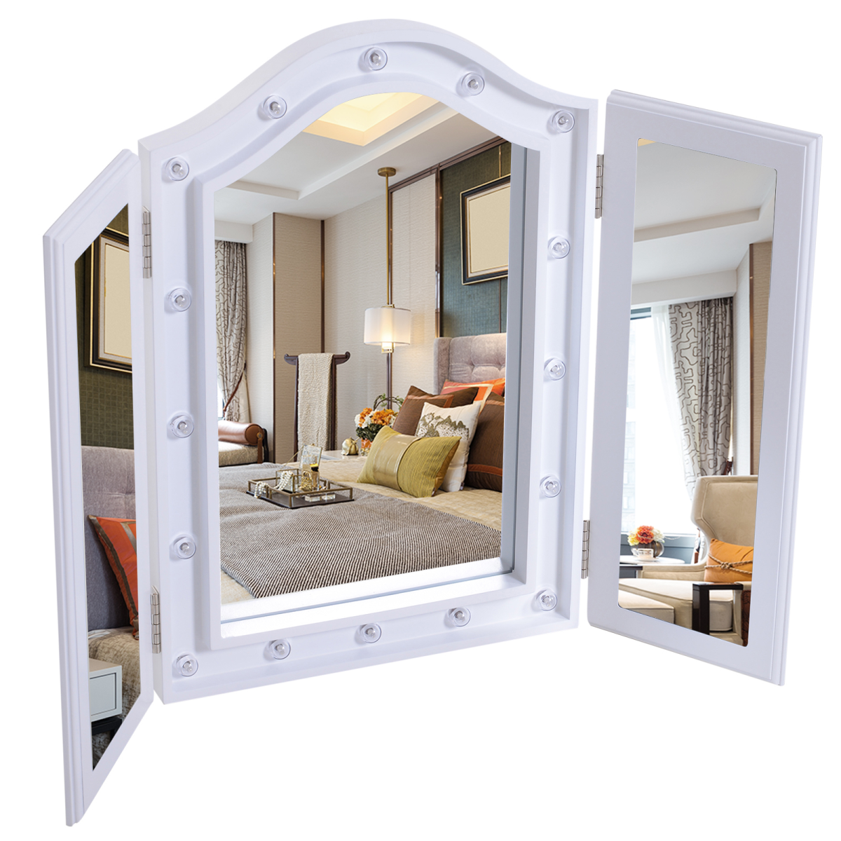 Lighted Tri-Fold Vanity Mirror Large Cosmetic Mirror LED Lights White