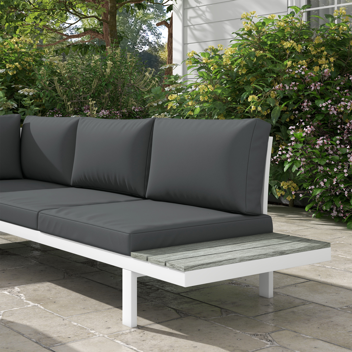 Outsunny 4 PCs Garden Set w/ 5-Level Recline Corner Conversation Sofa Set White