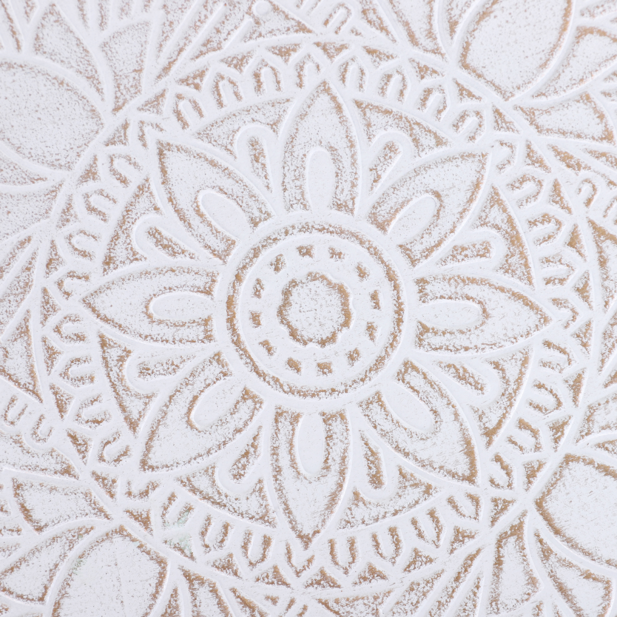 Pine Wood Floral Etched Side Table w/ Saucer Top White