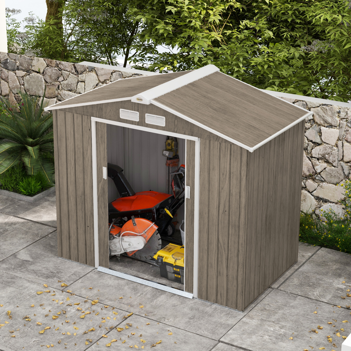 Outsunny Garden Shed with Locking Door, Floor Foundation - Brown