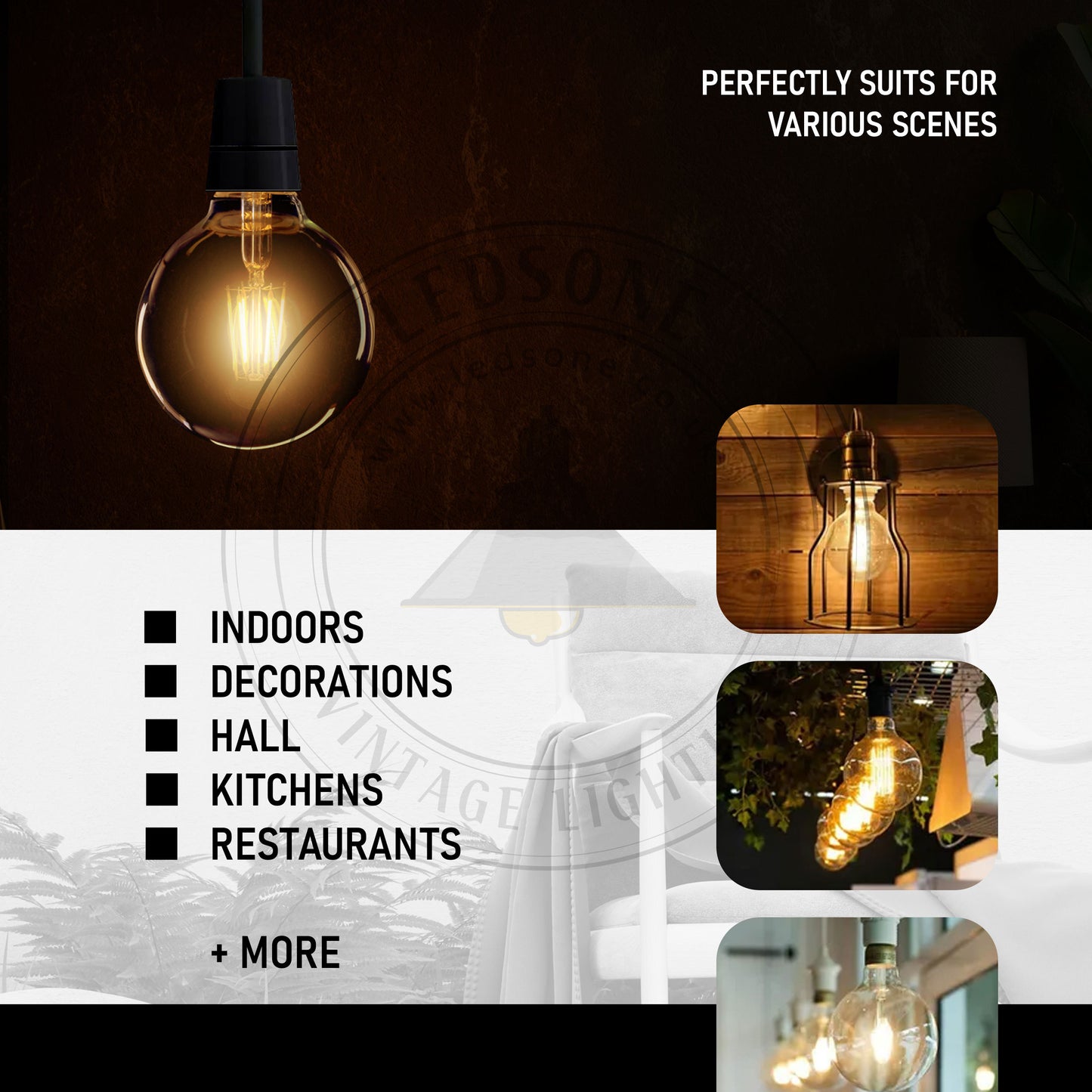 2Pack E27 LED Edison Dimmable Vintage Amber Glass Warm white 2700K Light Bulbs