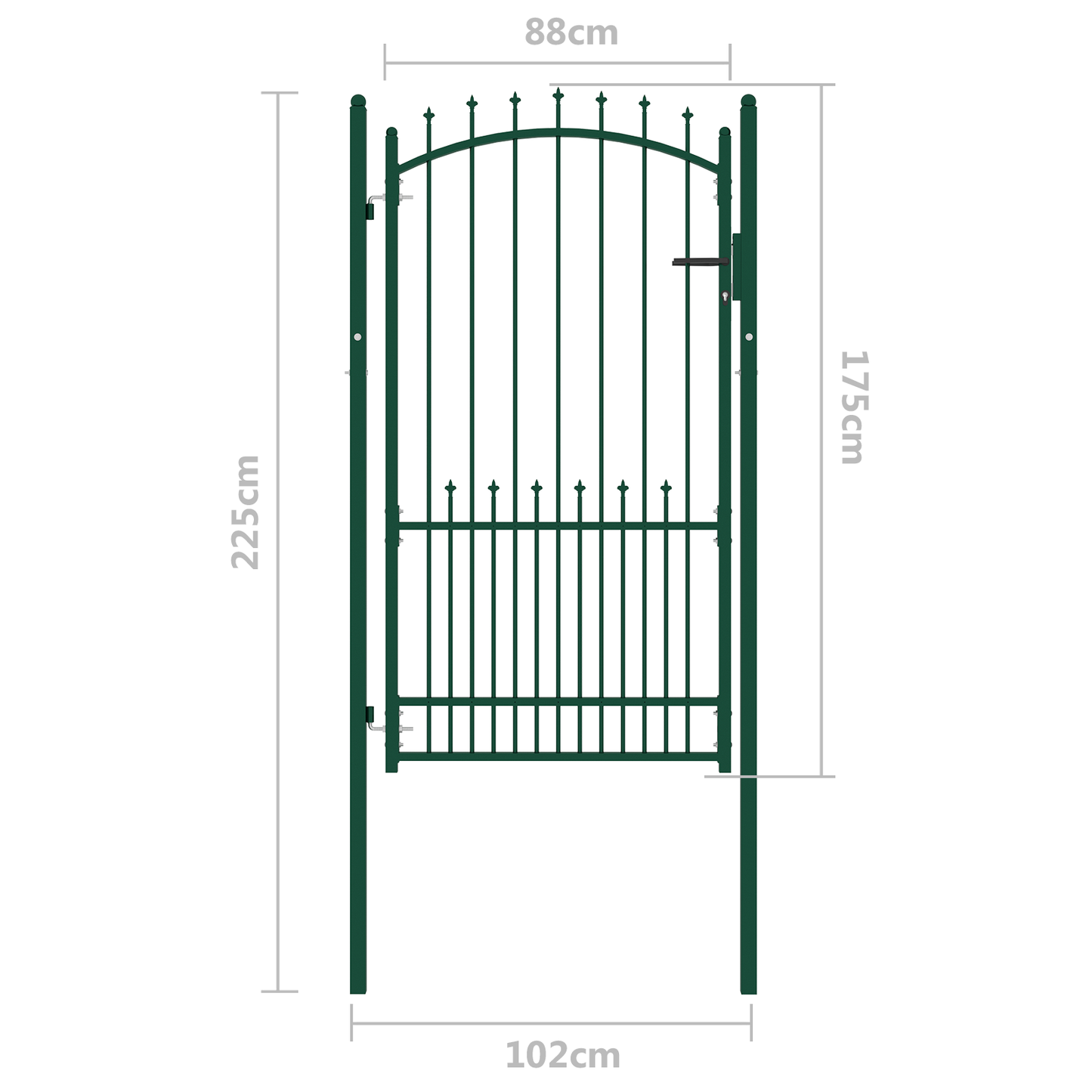 Fence Gate with Spikes Green 100 x 175 cm Powder-coated steel