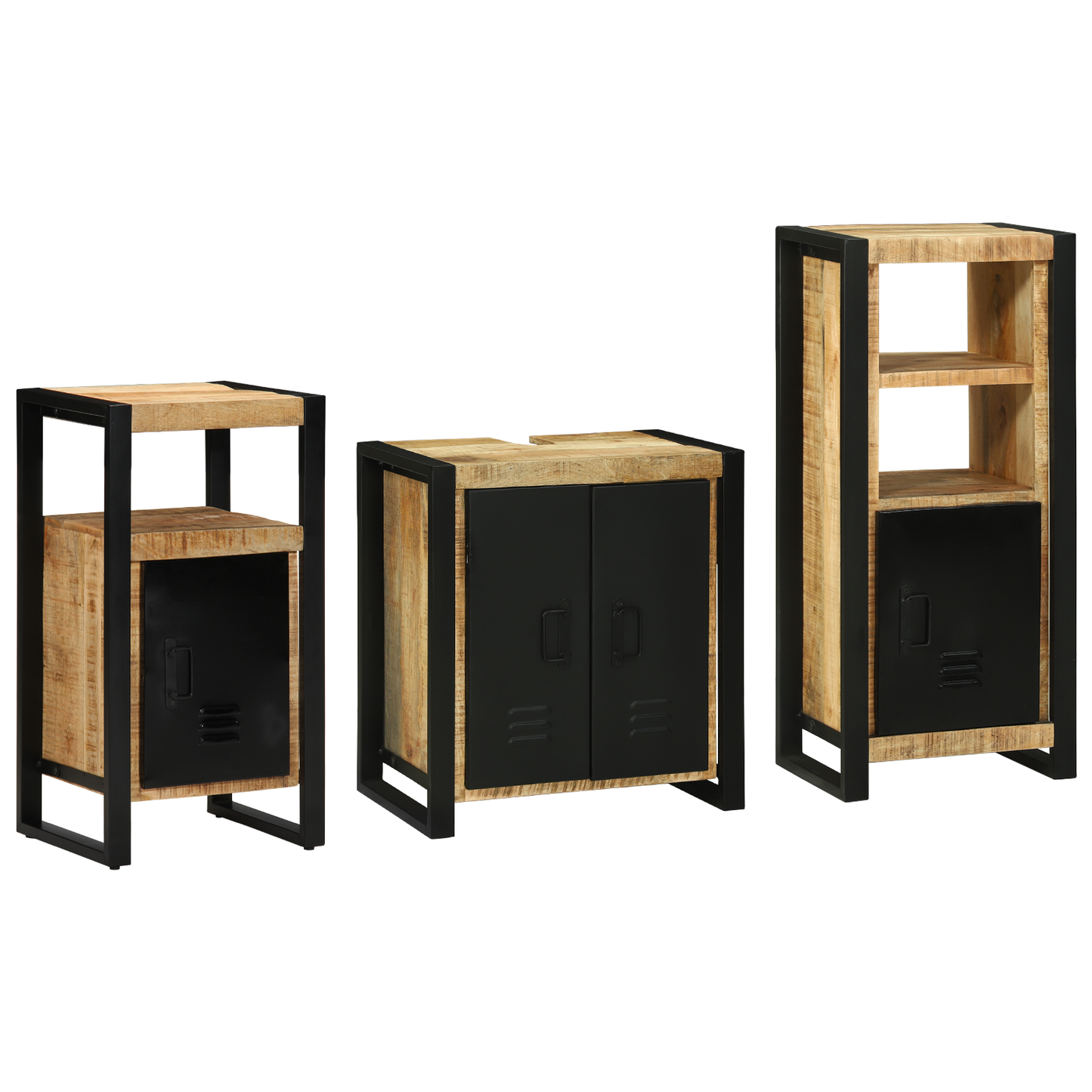 Bathroom Furniture Set with Shelf 3 pcs Brown Solid Mango Wood