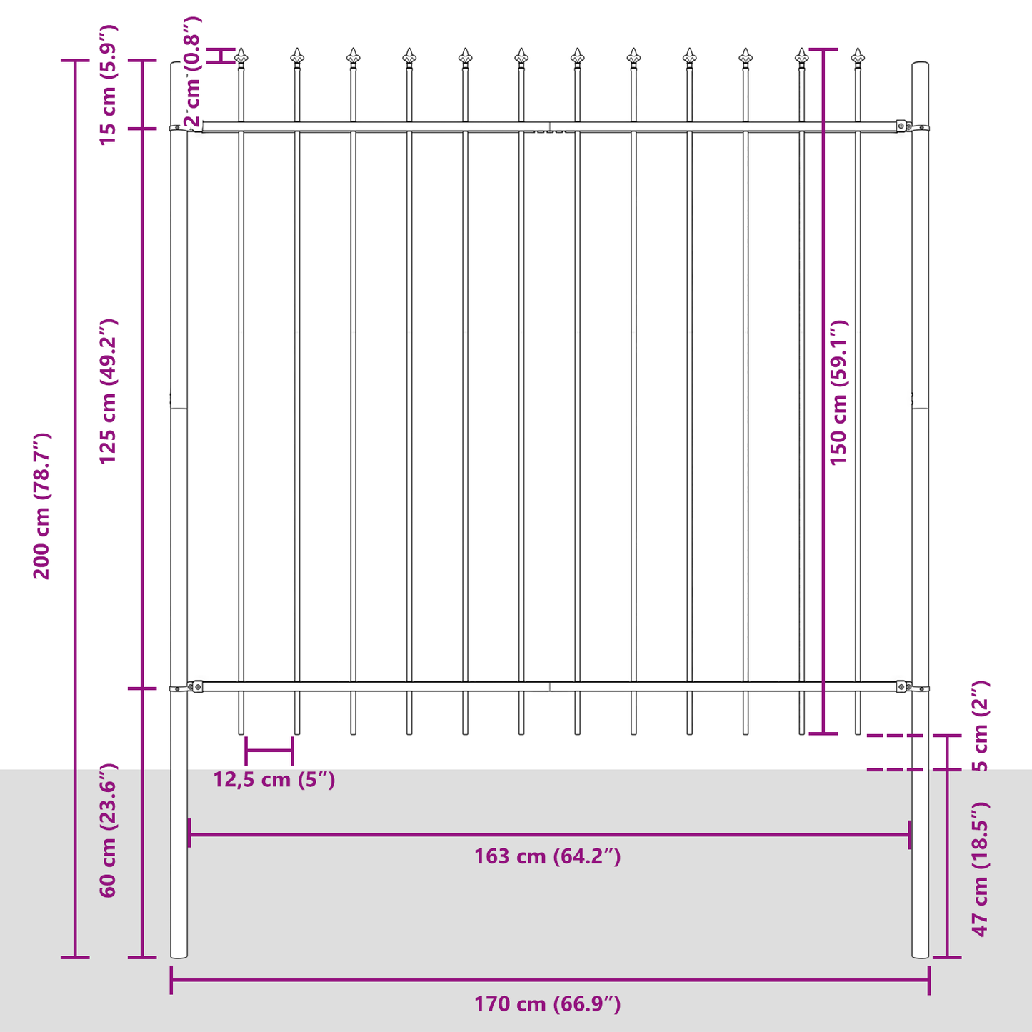 Garden Fence White 6.8 x 1.5 m Powder-coated steel