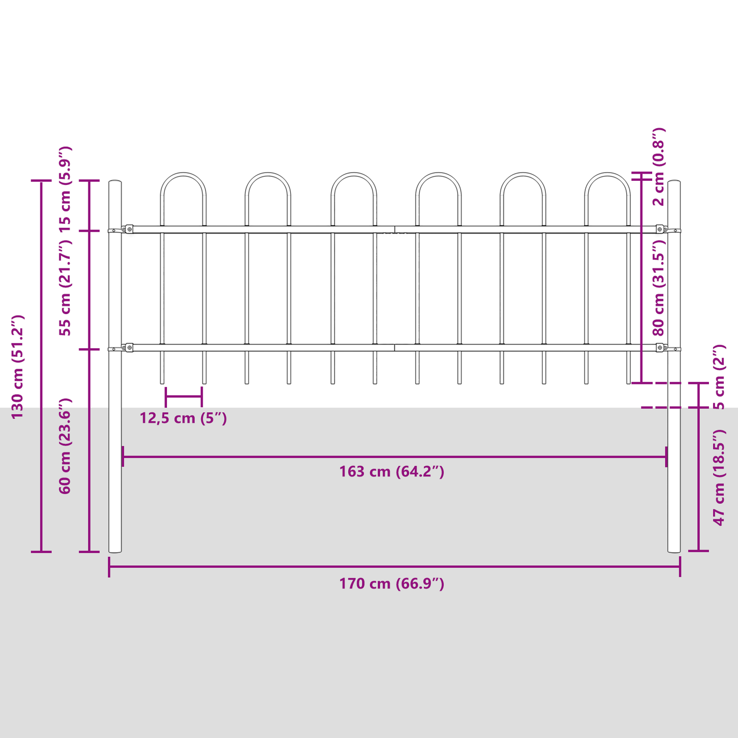 Garden Fence White 6.8 x 0.8 m Powder-coated steel