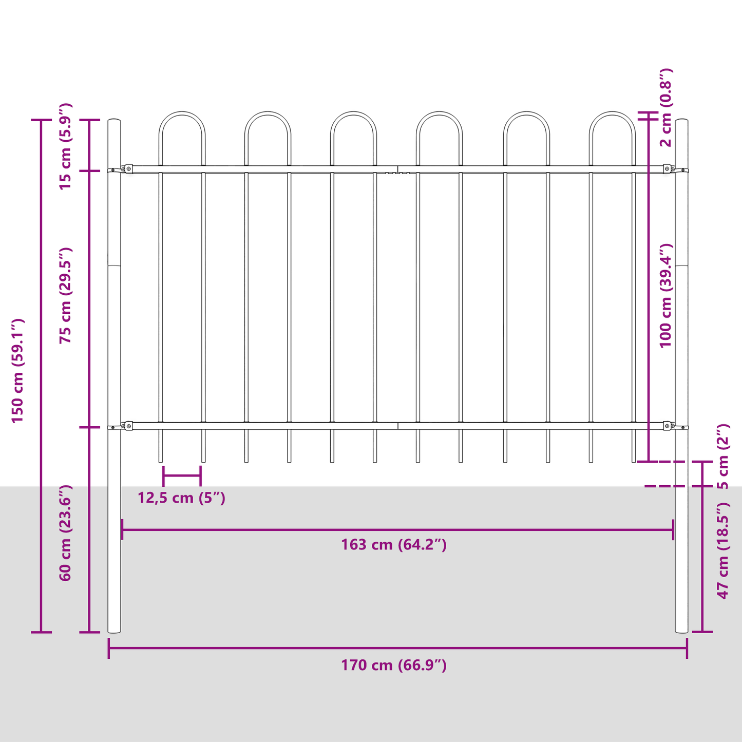 Garden Fence White 6.8 x 1 m Powder-coated steel