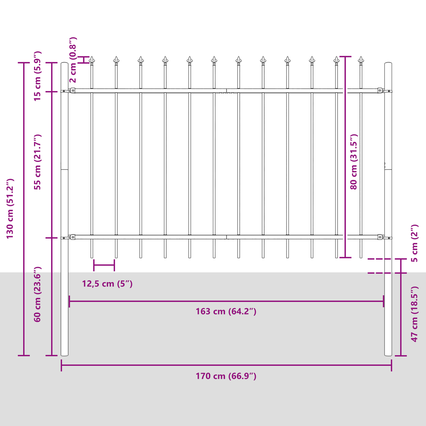 Garden Fence White 8.5 x 0.8 m Powder-coated steel