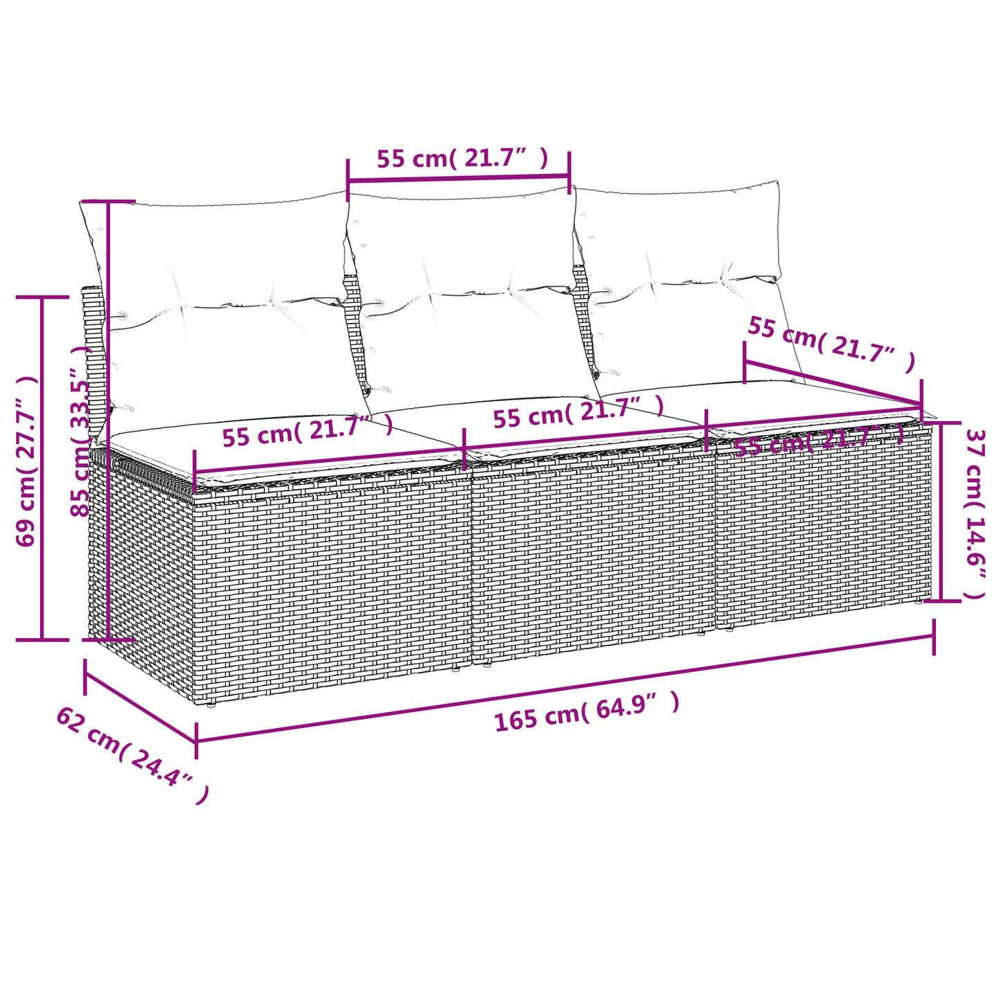 Garden Sofa 7 pcs Grey and beige 165 x 62 x 69 cm Poly rattan