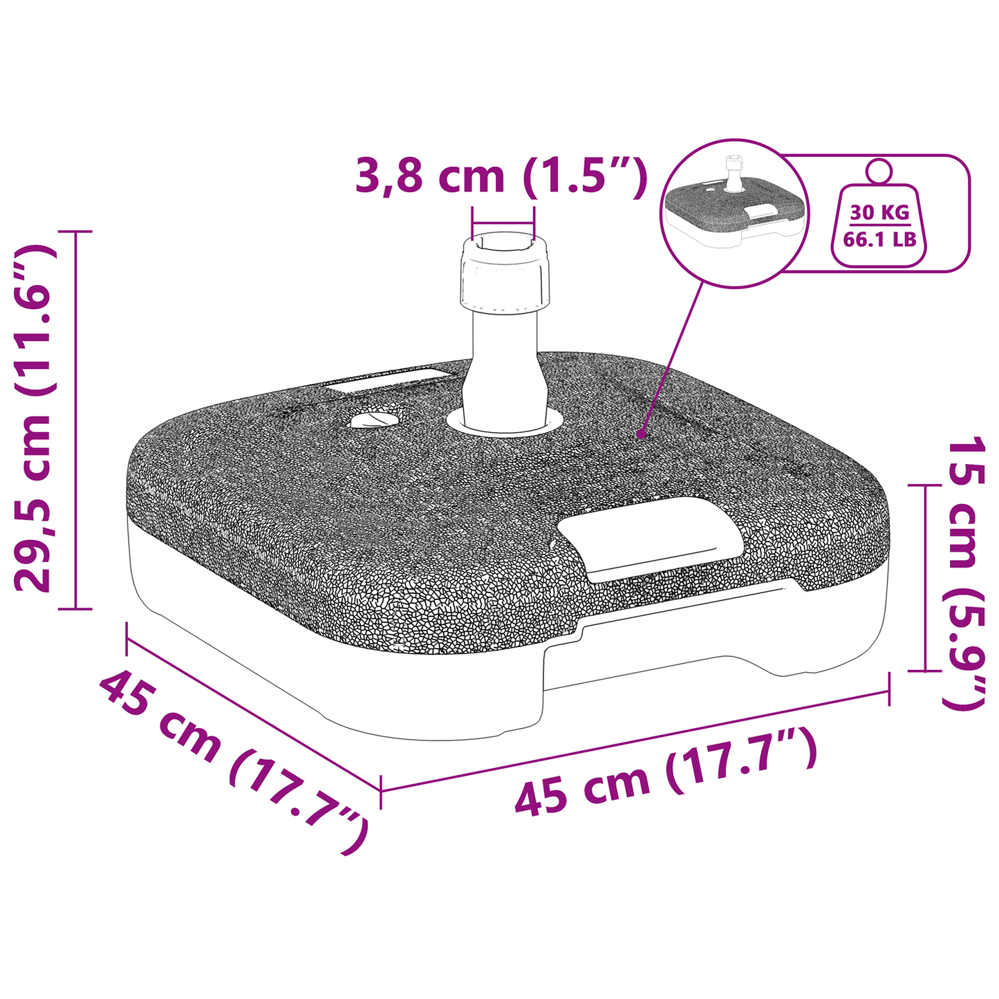 Outdoor Parasol Base Black 45 x 45 x 29.5 cm Plastic