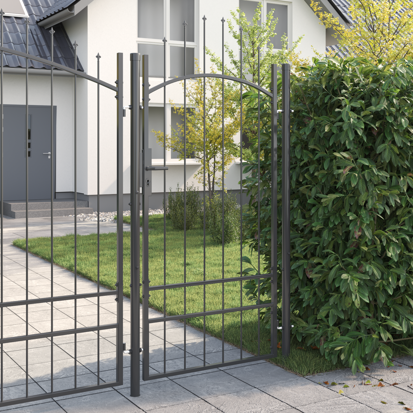 Garden Gate with Lock Grey 100 x 200 cm Steel