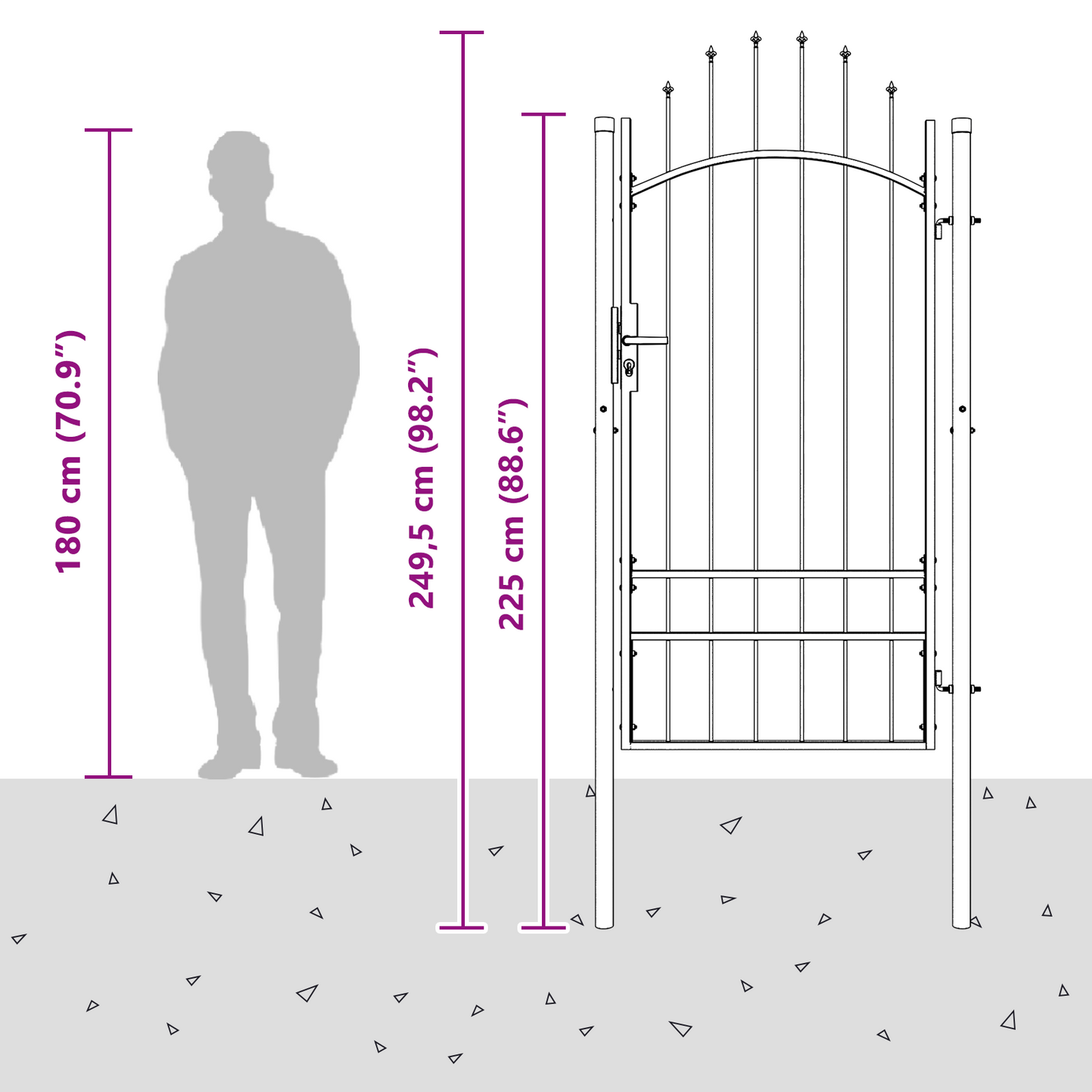 Garden Gate with Lock Grey 100 x 200 cm Steel