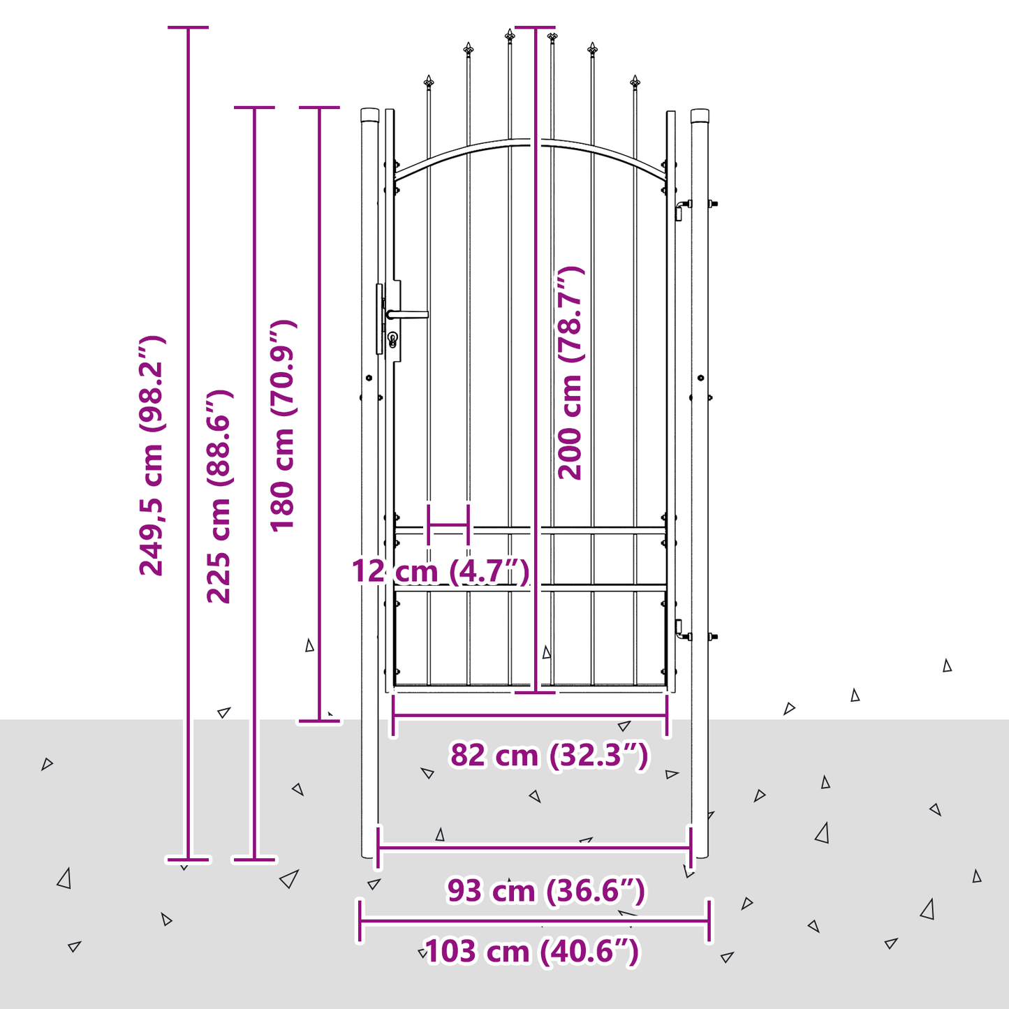Garden Gate with Lock Grey 100 x 200 cm Steel