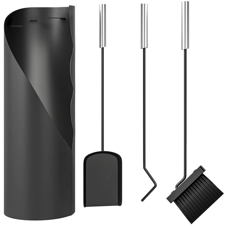 Black fireplace companion set with fireside tools