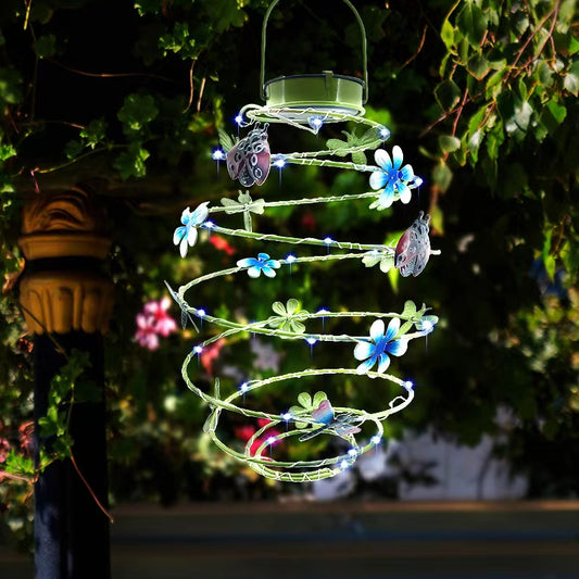 Hanging Solar Spiral Light with Butterflies