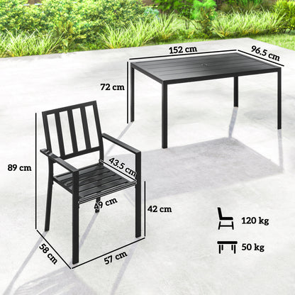 Outsunny 7 PCs Garden Dining Set w/ Stackable Chairs and Metal Top Table, Black