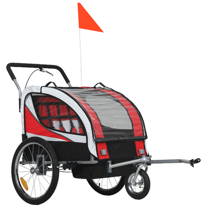 HOMCOM 2 Seat Child Bike Trailer, Baby Bicycle Trailer for 2 Kids, Red