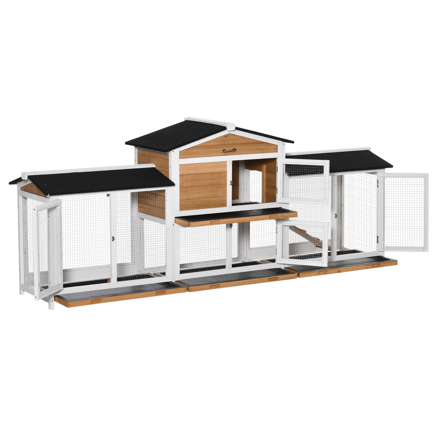 Two-Tier Wooden Rabbit Hutch Guinea Pig Hutch w/ Two Runs, Slide-Out Tray, Ramp
