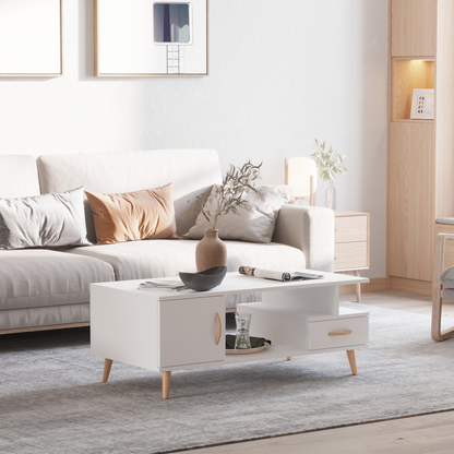 Coffee Table with Storage, Sofa Side Table with Shelf & Drawer White