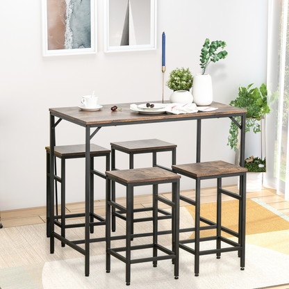 MDF Industrial 5-Piece Dining Set Dining Table with 4 Stools Black/Brown
