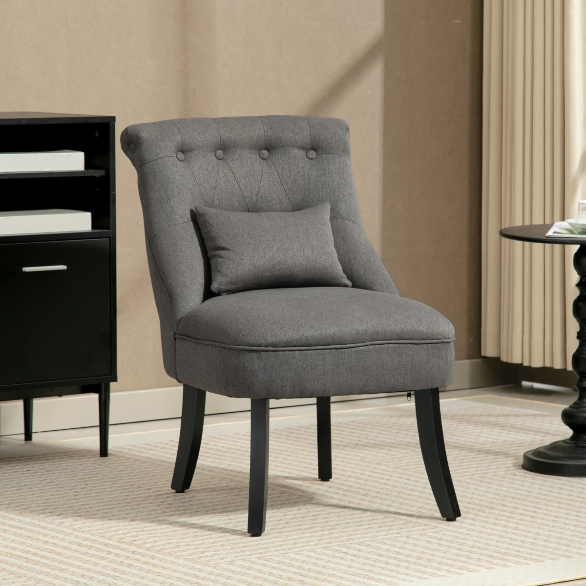 HOMCOM Fabric Single Sofa Upholstered with Pillow Wood Leg Charcoal Grey