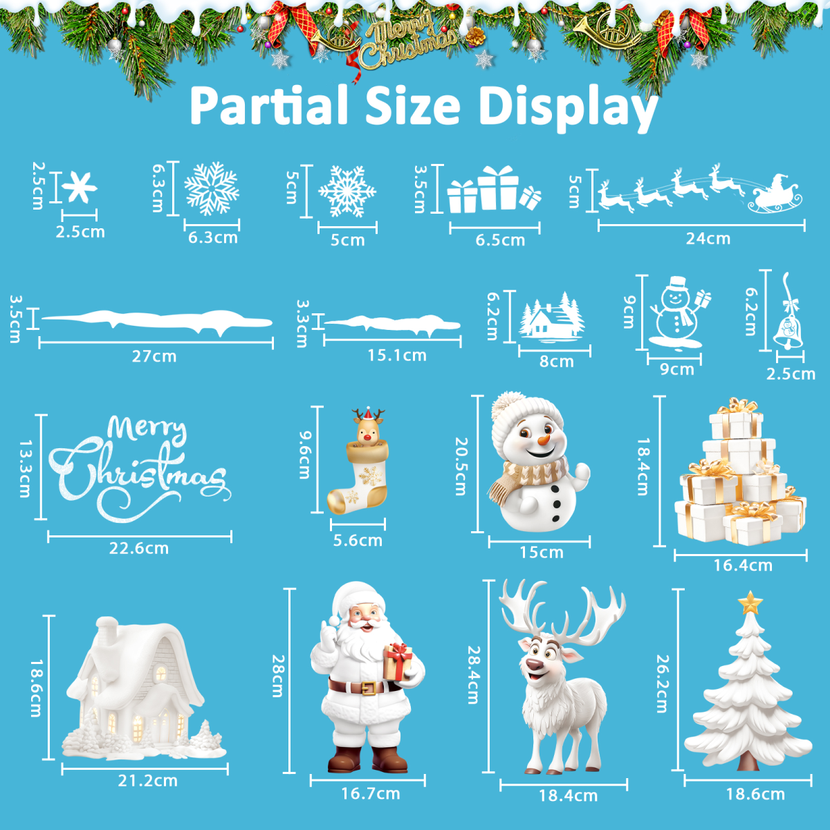 Nepfaivy Christmas Window Stickers Reusable 190Pcs - Double Sided Xmas Window Stickers Christmas Scene, White Christmas Snowflake Reindeer Stickers, Static Window Clings for Christmas Decorations