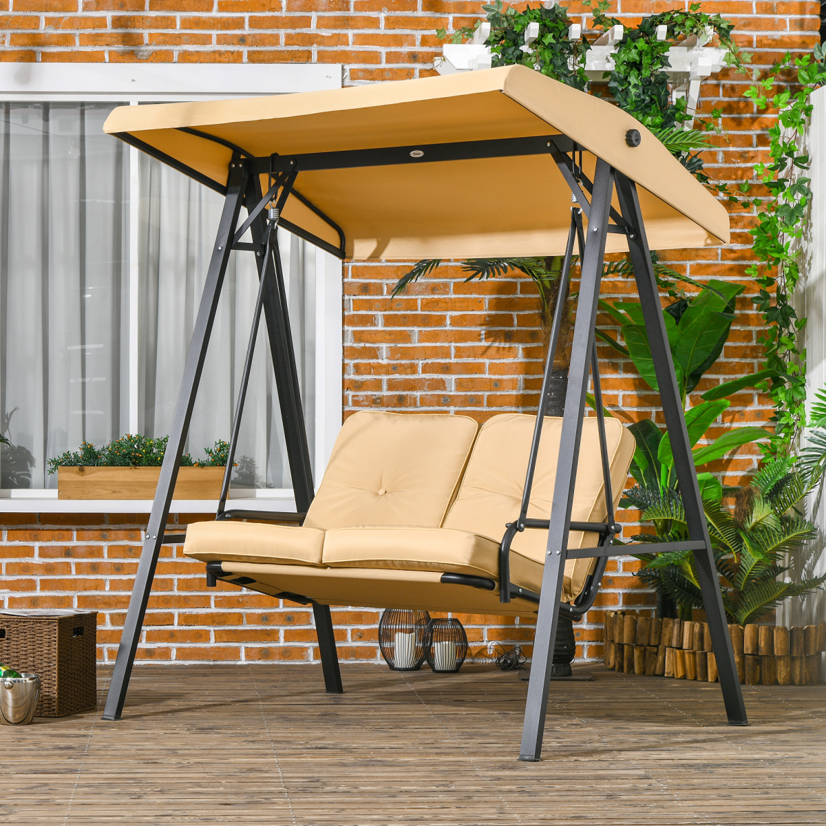 Outsunny 2 Seater Garden Outdoor Swing Chair Hammock with Adjustable Canopy