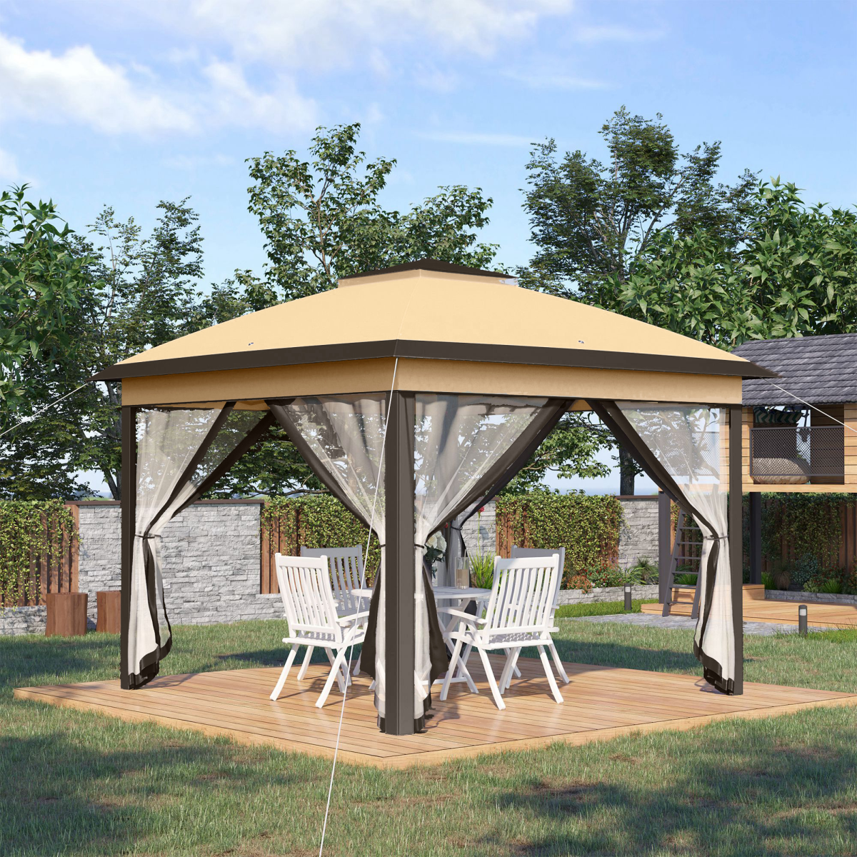 Pop Up Gazebo Height Adjustable Canopy Tent w/ Carrying Bag, Beige