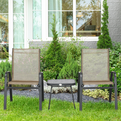 Outsunny 3PCs Bistro Set w/ Breathable Mesh Fabric & PSC Board Top Table, Brown