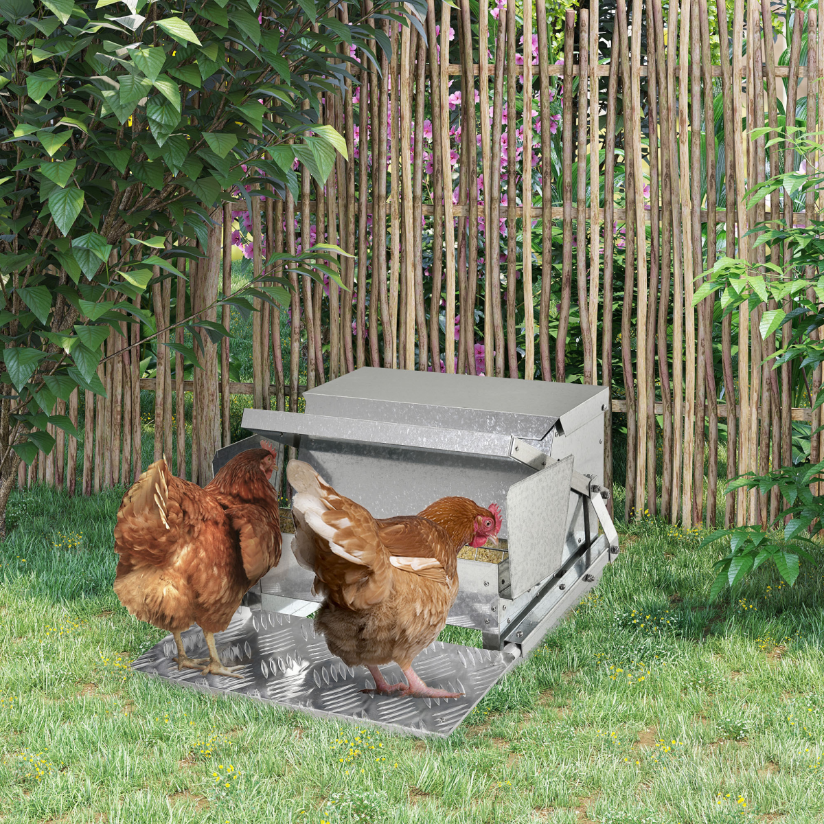 Automatic Chicken Feeder Galvanized Steel Poultry Feeders, 11.5kg of Feeds