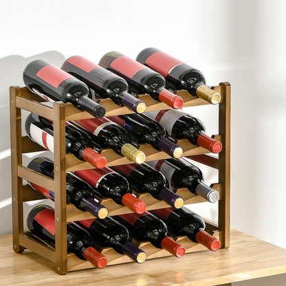 Bamboo Wine Rack 16 Bottles, 4-tier Display Storage Shelves for Countertop