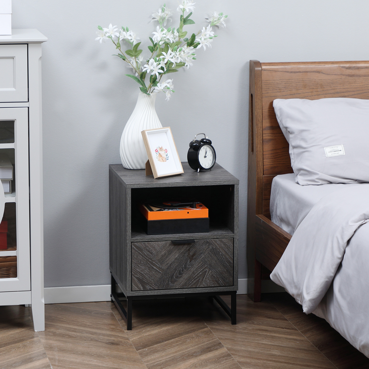 Nightstand, Bedside Table with Drawer and Shelf End Table Living Room, Bedroom