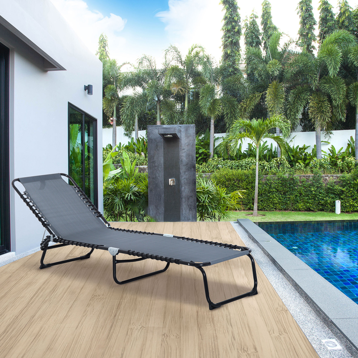 Foldable Sun Lounger Deck Beach Reclining Seat Bed Garden Chair Outsunny