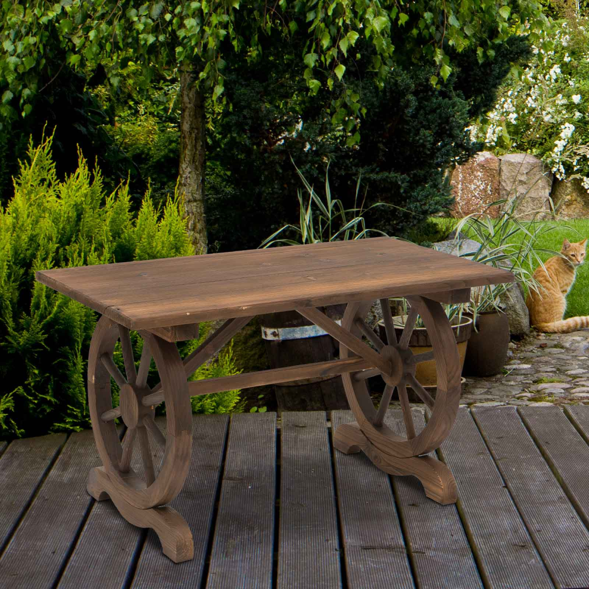 Garden Coffee Table Patio Display Desk Natural Fir Wood Water-Resistant Dining