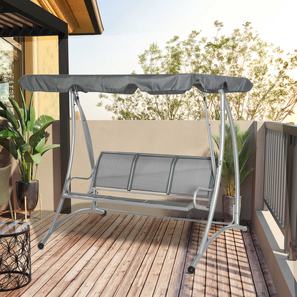 3 Person Steel Swing Chair & Adjustable Canopy  - Dark Grey