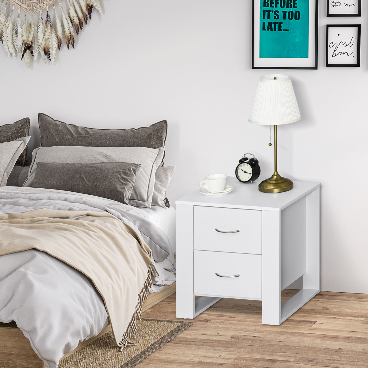 Particle Board 2-Drawer Bedside Table White