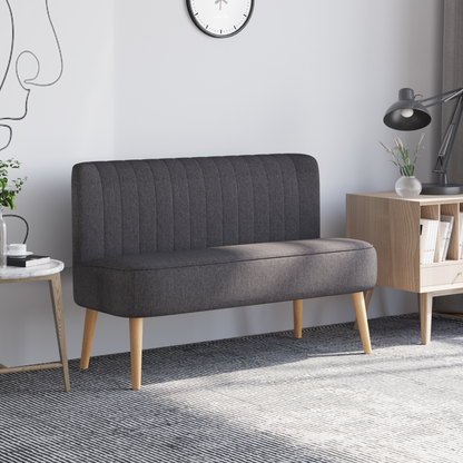 Modern Double Seat Sofa Loveseat Couch Padded Linen Wood Legs, Dark Grey