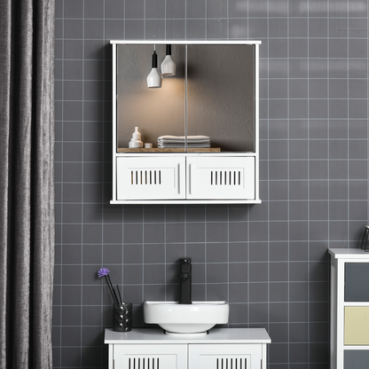 Bathroom Mirror Cabinet, Wall Mounted Storage Cupboard Double Doors White