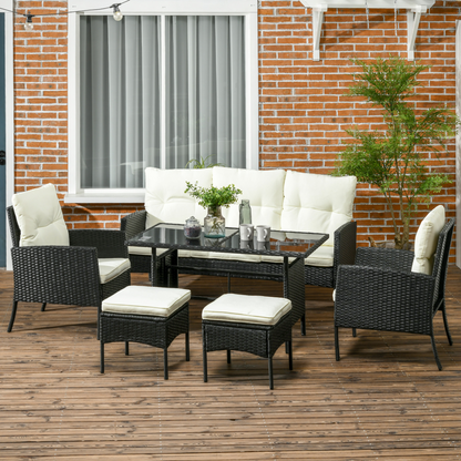 Outsunny Rattan Garden Furniture Sofa Set, 2 Armchairs 2 Footstools Table White