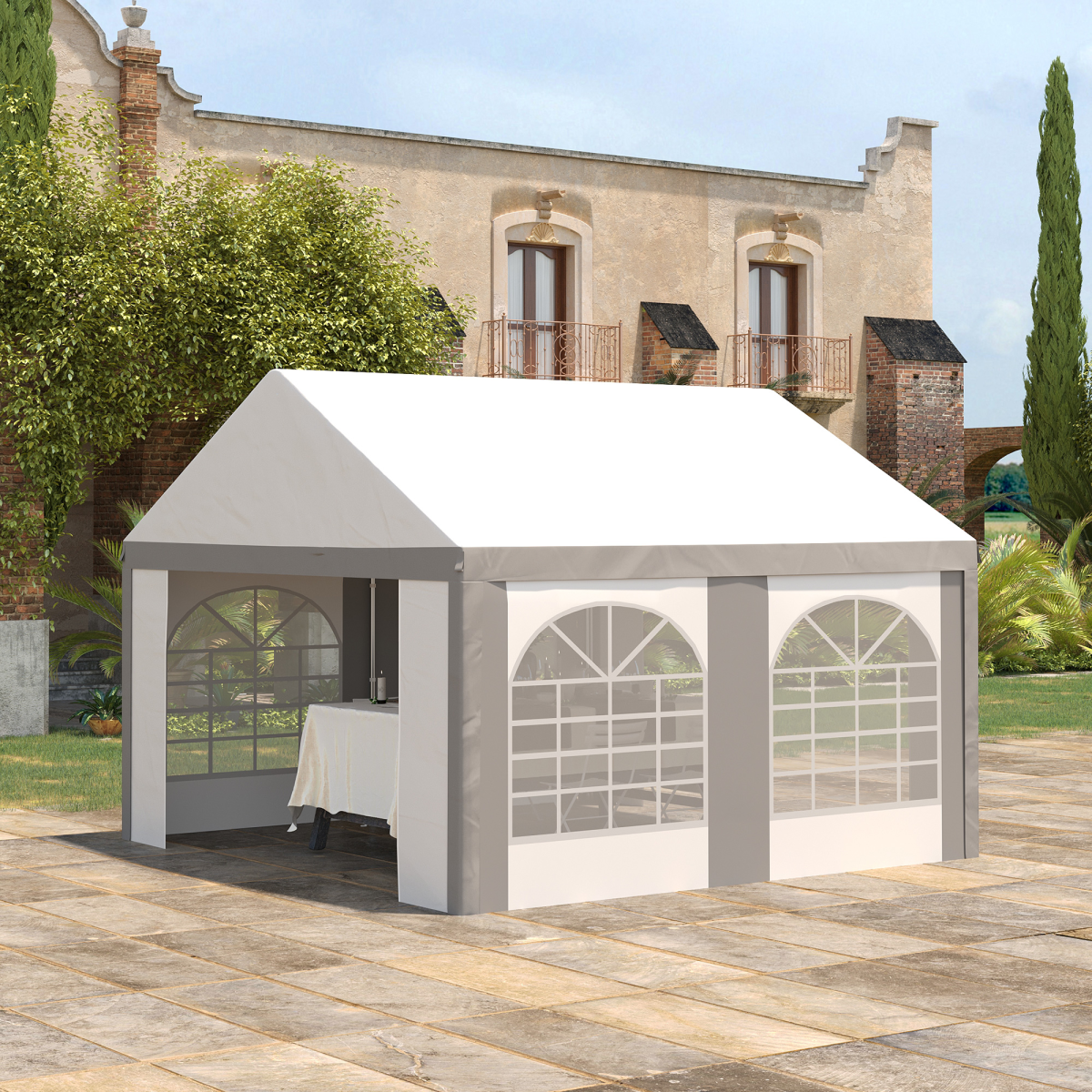 4 x 4m Party Tent, Marquee Gazebo with Sides, Four Windows and Double Doors