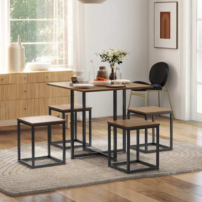 MDF Topped Steel 5-Piece Dining Set Dining Table with 4 Stools Black/Brown