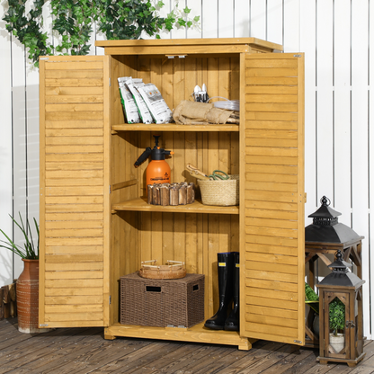 Wooden Garden Storage Shed Unit with 3-Tier Shelves Tool Cabinet Organizer