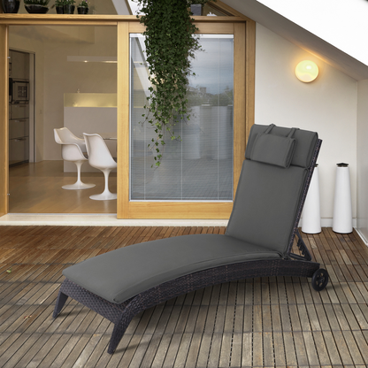 Outsunny Garden Sun Lounger Chair Cushion Reclining Relaxer Indoor Outdoor Grey