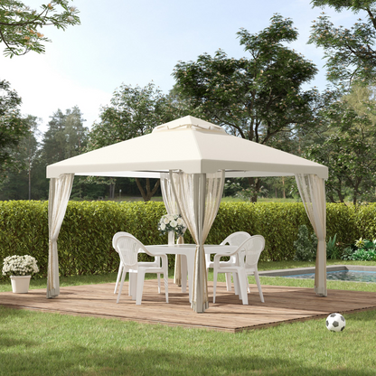 Outsunny 3x3m 2-Tier Polyester Draped Outdoor Garden Gazebo Cream White