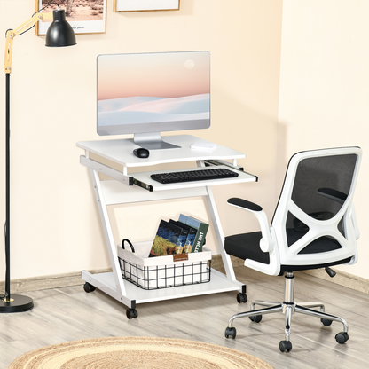 Computer Desk with 4 Moving Wheels Sliding Keyboard Tray White