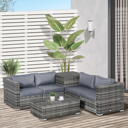 6PC Rattan Corner Sofa Set Table  w/ Cushion Grey