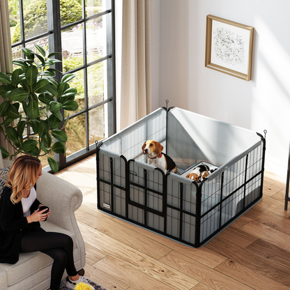 PawHut Dog Whelping Box w/ Washable Pee Pad, Windproof Cloth, Black
