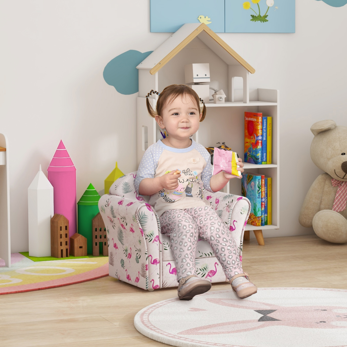 AIYAPLAY Kids Sofa Chair with Flamingo Design for Bedroom, Playroom, Pink