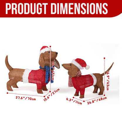 Set of 2 Lighted Dachshund Dog Christmas Decorations, Pre-lit Holiday Decor with 115 Warm White LED Lights for Xmas Outdoor Indoor Decor Lighted Holiday Displays, Brown